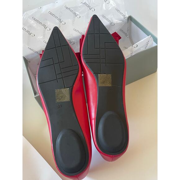 NIB C.Paravano Red Pointy Bow Flats (Aida) Size 39 or 8.5 - Picture 8 of 11